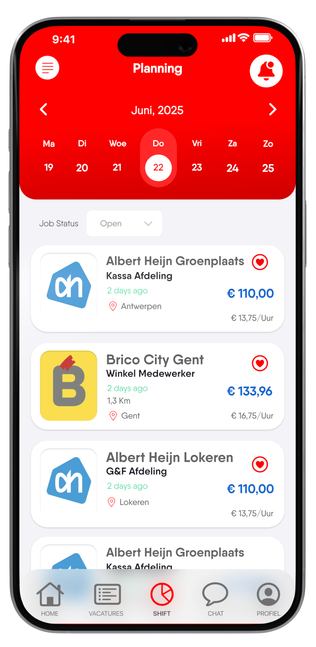 AnyShift app interface - flexi-jobs en studentenjobs