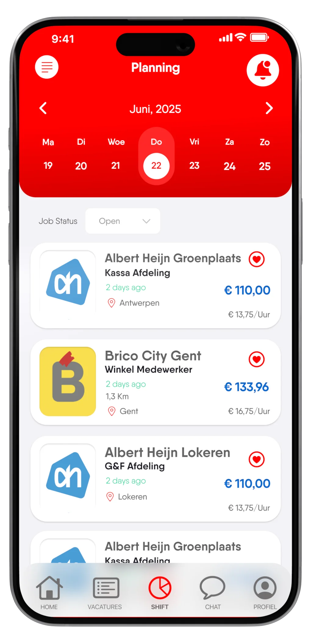 AnyShift app interface: flexi-jobs en studentenjobs